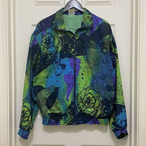 Vintage‎ Speedo Windbreaker Warmup Jacket Swim Team Graffiti 90s Small Unisex - Picture 1 of 13